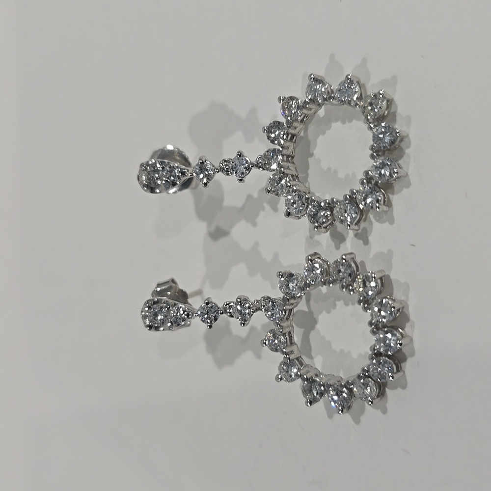 Price Drop! ✔️14K White Gold Circle Design Diamond Drop Earrings, 1.42 ct Total